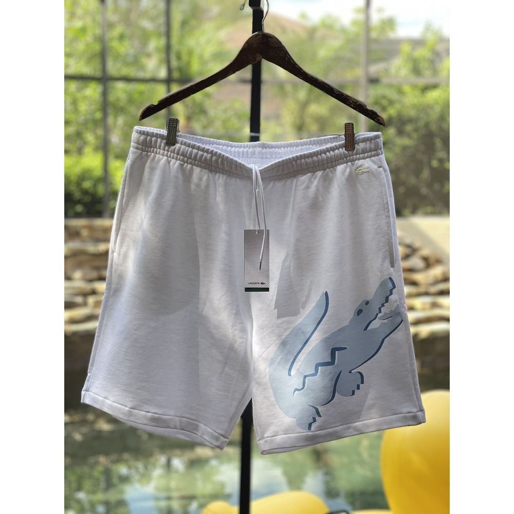Lacoste Men's Oversized Crocodile Print Organic Cotton Fleece Shorts XL